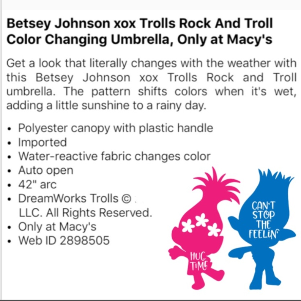 Betsey Johnson XoX Rock & Troll Hearts Umbrella - Picture 7 of 7